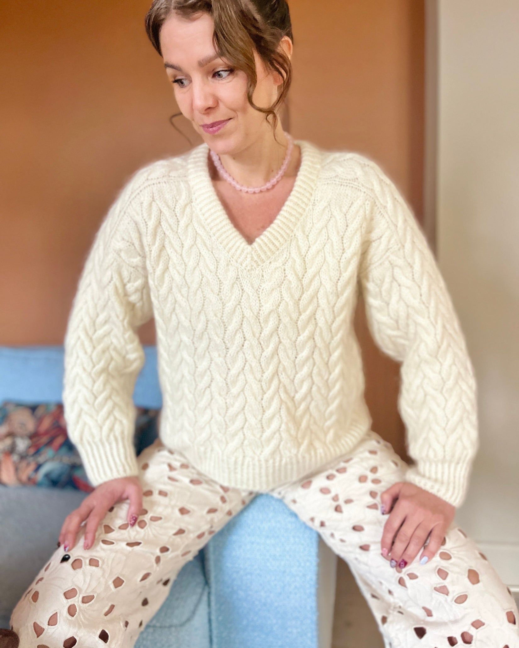 りっちゃん　Jacquared Vネック KNIT◆ Let's Twist Again Sweater V-Neck English – Popknit